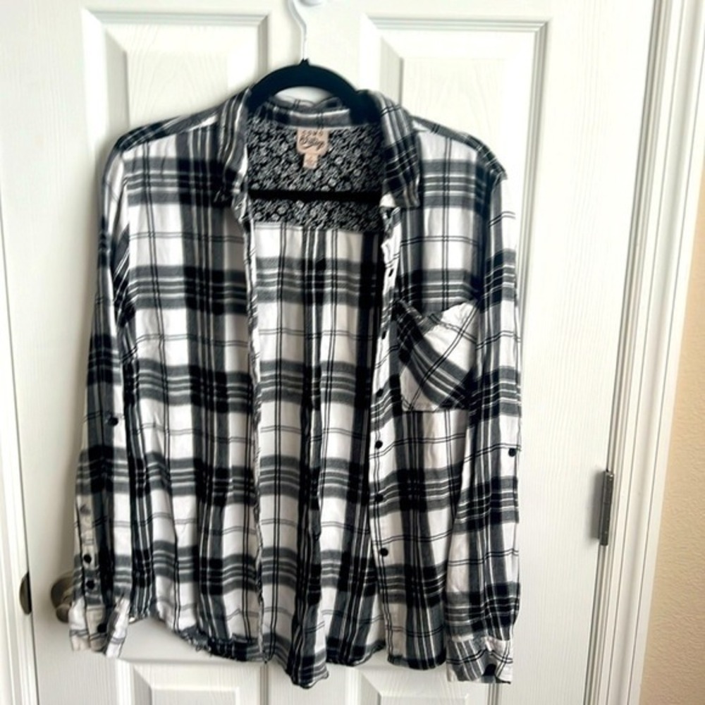Como Vintage Womens‎ Black White Plaid Long Sleeve Button Down Shirt Large